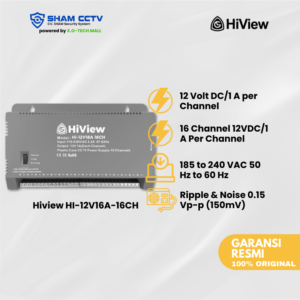Hiview HI-12V16A-16CH – 16 Channel 12V 16A Switching Power Supply Box | Distribusi Stabil & Aman untuk Sistem CCTV
