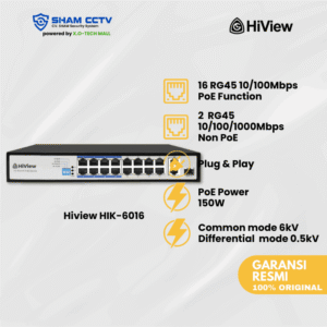 Hiview HIK-6016 – 4 Port PoE Switch + 2 Uplink + 1 SFP Gigabit | Smart CCTV Network PoE Switch