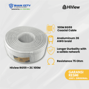 Hiview RG59+P 100 Meter – Kabel Coaxial 75Ω + Power 2C Low Loss untuk CCTV Analog & HD Outdoor/Indoor
