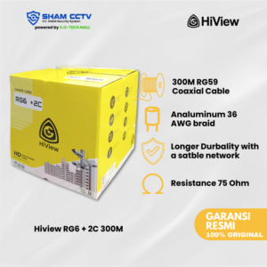 Hiview RG6+P 300 Meter – Kabel Coaxial RG6 75Ω + Power 2C Low Loss untuk CCTV Outdoor/Indoor