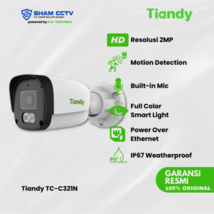 Tiandy TC-C321N – 2MP Network Dome Camera | Full HD | Smart IR 30 Meter | Kompresi H.265+ | PoE Plug & Play | IP67 Tahan Cuaca | Built-in Mic