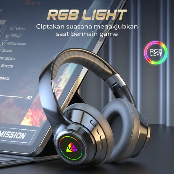 Kisonli Headphone Wireless Gaming Bluetooth A8 – Colorful Light - Gambar 3