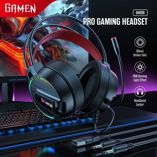 GAMEN GH200 Pro – Wired Headset (AUX 3.5mm) dengan RGB & Mic 360° - Gambar 2